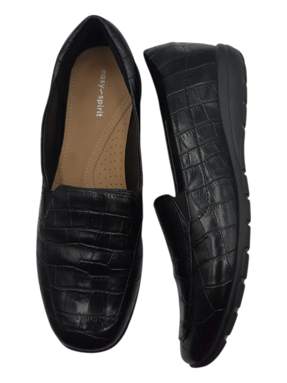 Easy Spirit Women’s Black Croc-Embossed Slip-On  Loafers Size 10M